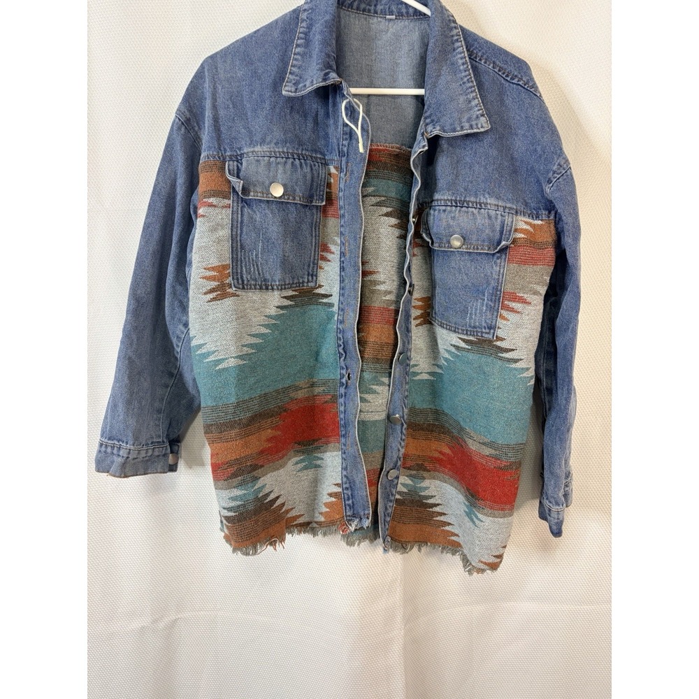 Jean Aztec Jacket Womens Ladies Sz Medium Colorful, Western. T050